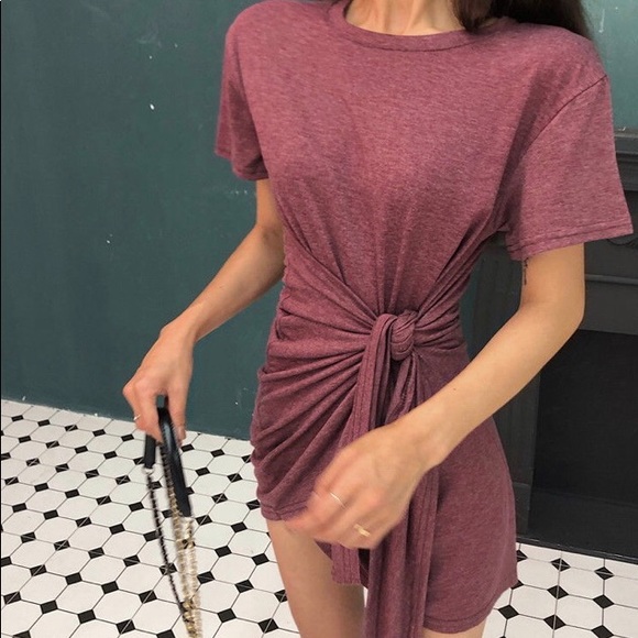 NWT Dusty Red Short Sleeve T-shirt Tie Mini Dress - Picture 4 of 5